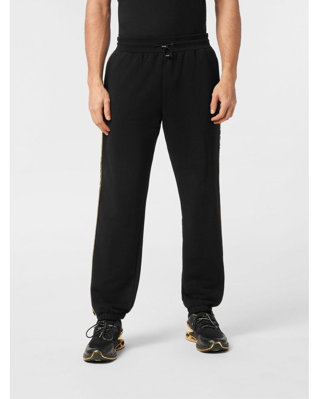Philipp Plein Black Jersey Jogging Trousers With Drawstring And Printed Logo for men
