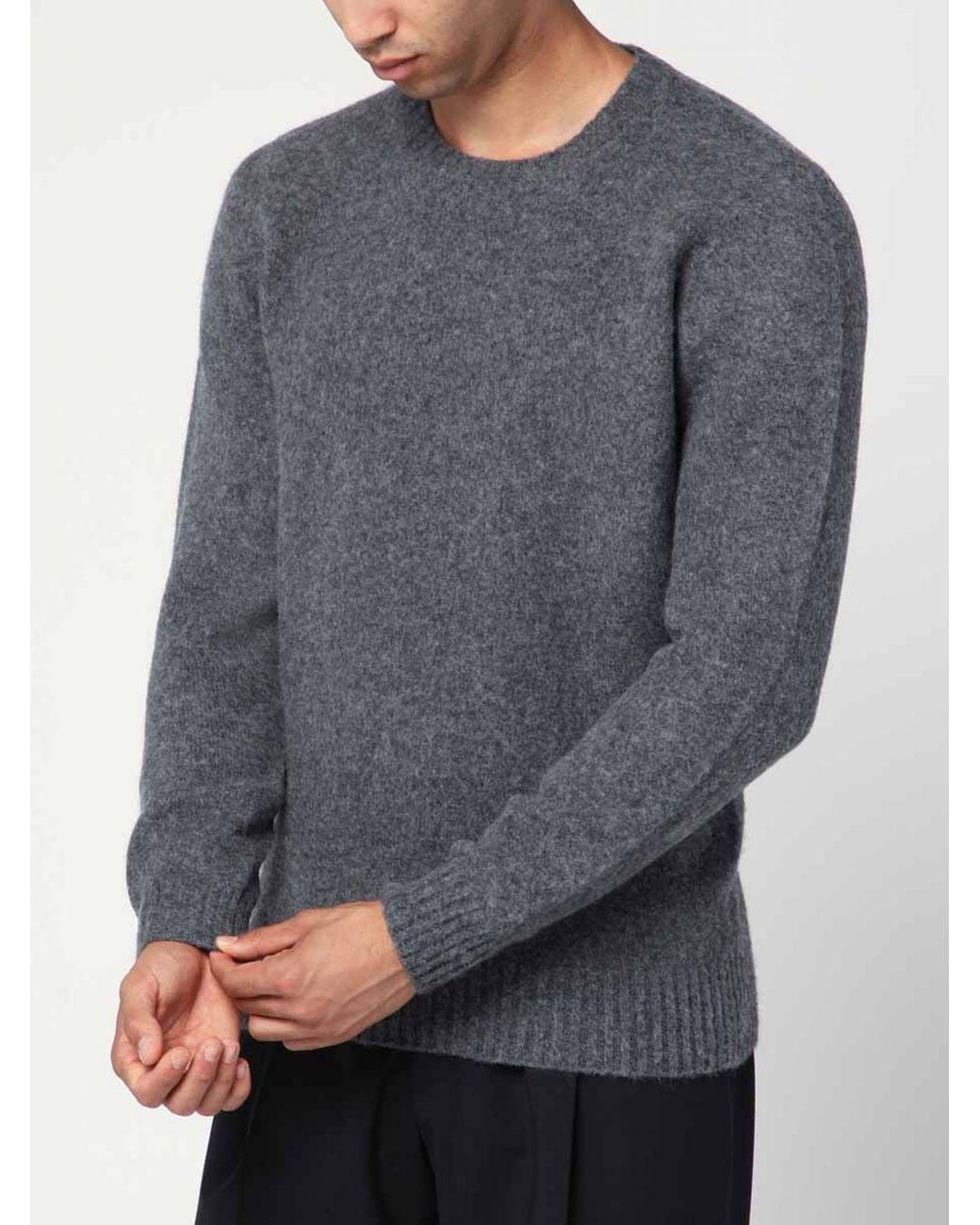 Drumohr Gray Pure Wool Crewneck Jumper With Long Sleeves And Ribbed Trims for men