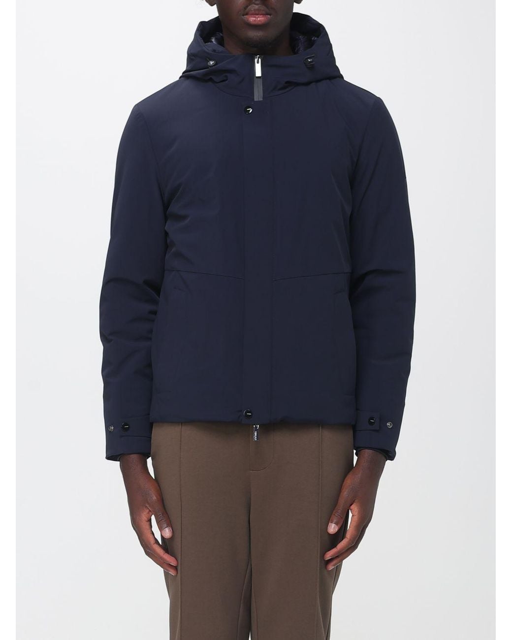 Heskimo Blue Padded Waterproof Nylon Windbreaker With Hood And Slim Fit for men