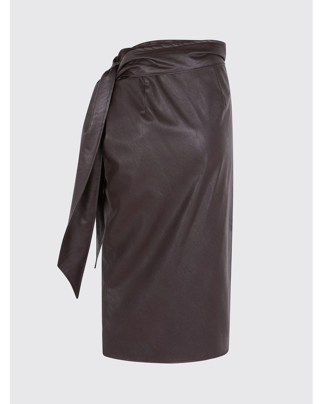 Elisabetta Franchi Brown Draped Faux Leather Midi Wrap Skirt With High Waist