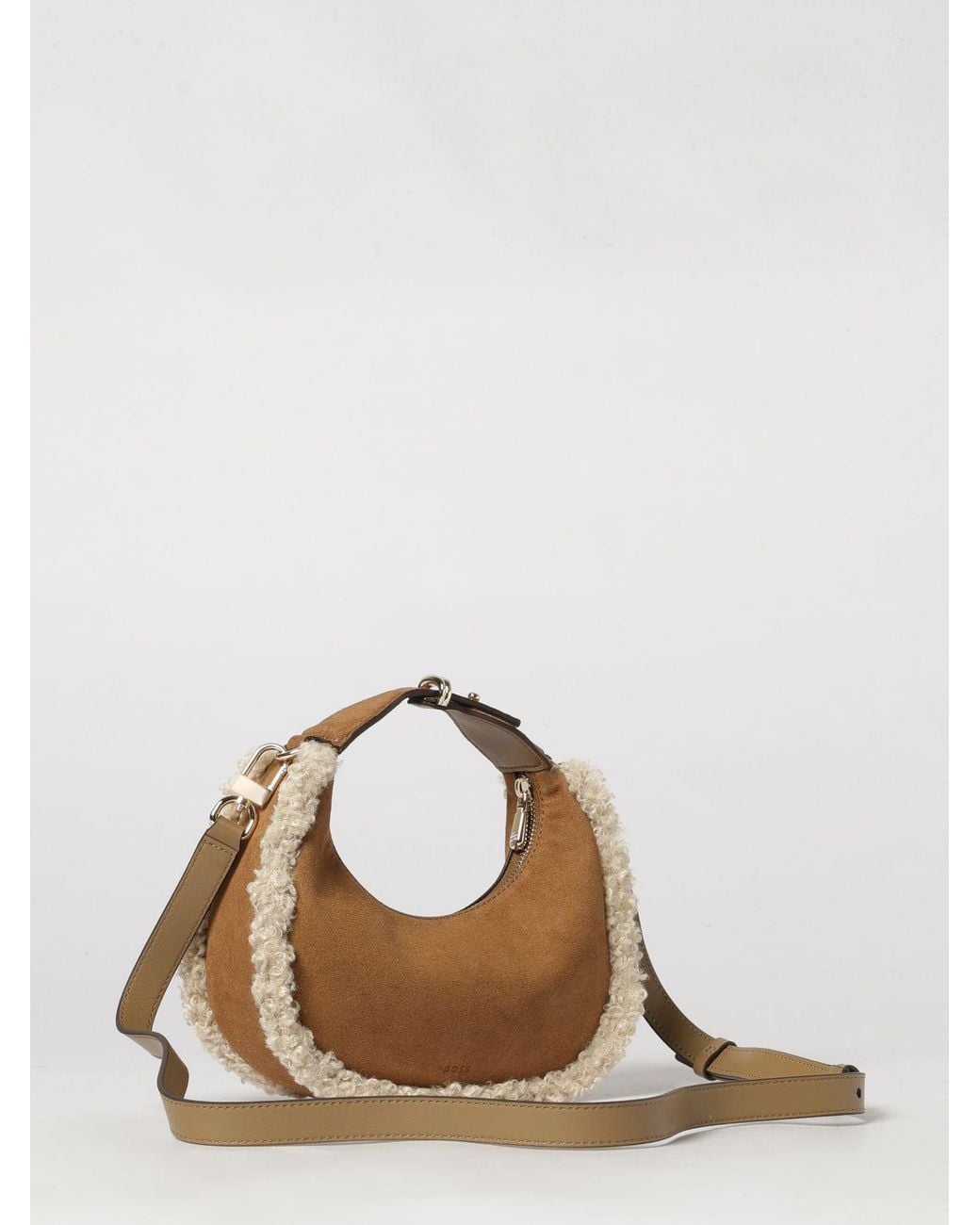 Boss Natural Mini Faux Fur Handbag With Monogram And Shoulder Strap