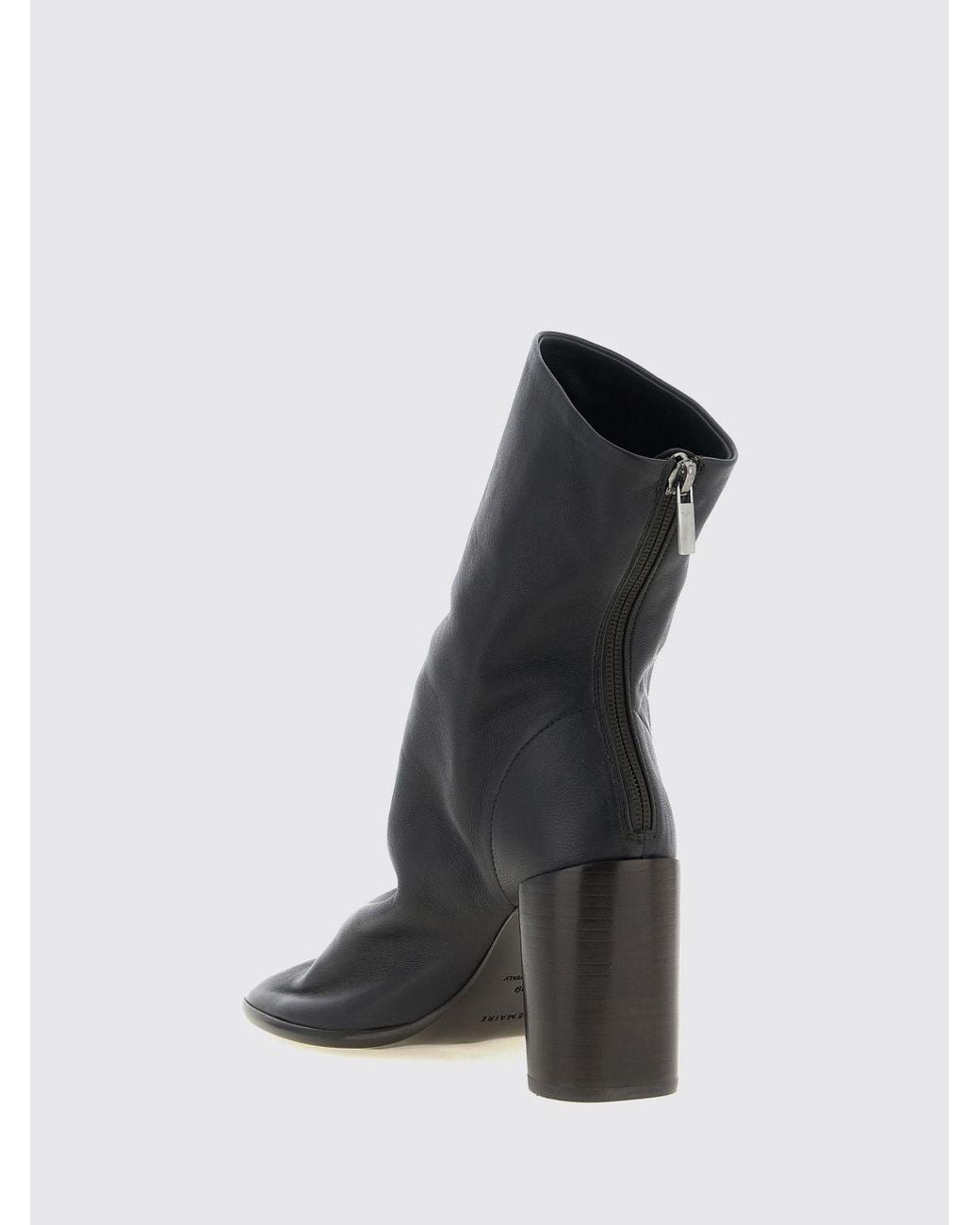 Lemaire Black Glove Crinkled-Effect Lamb Leather Boots With High Heel