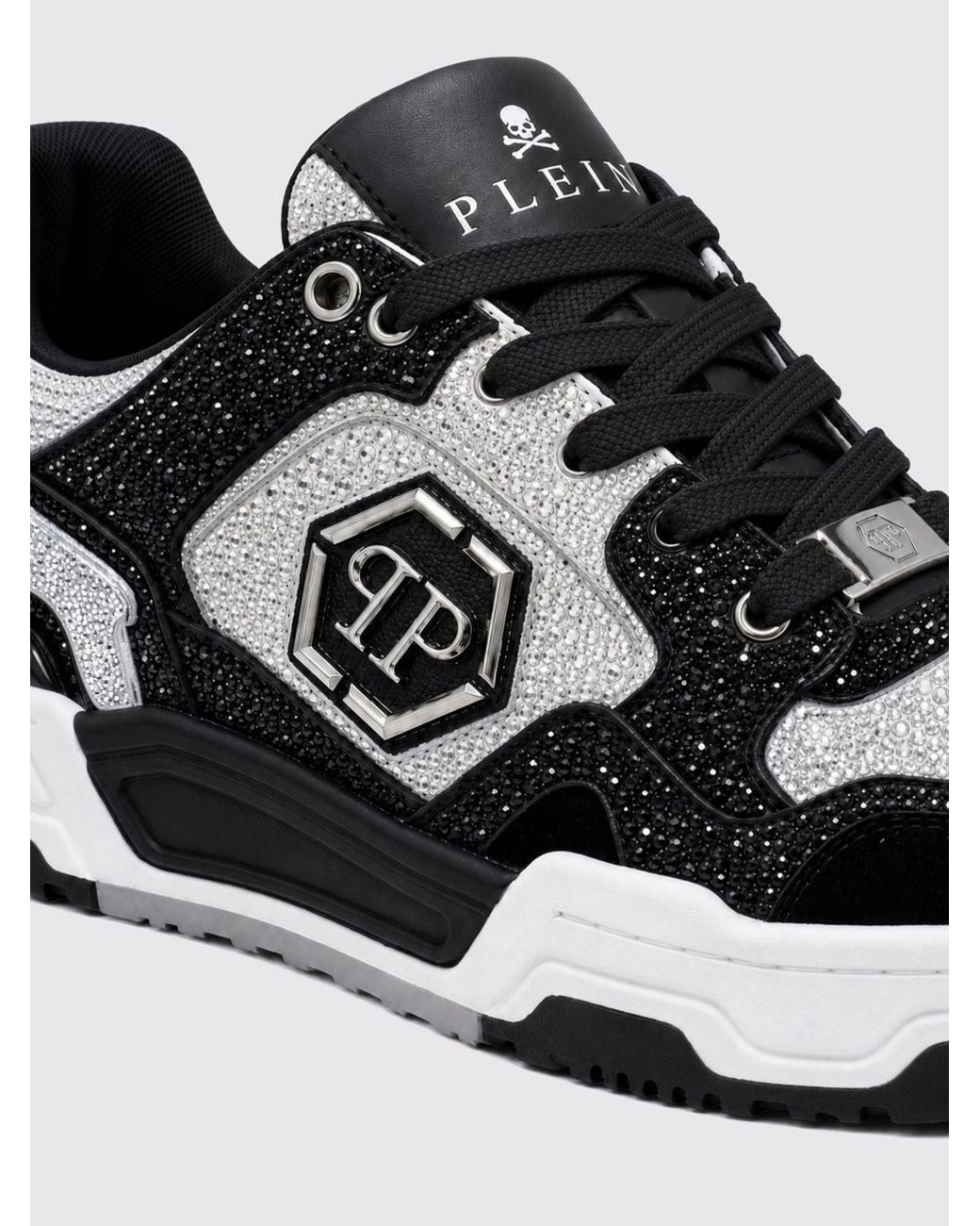Philipp Plein White Predator V2 Leather Trainers With Crystals And Hexagon Logo for men