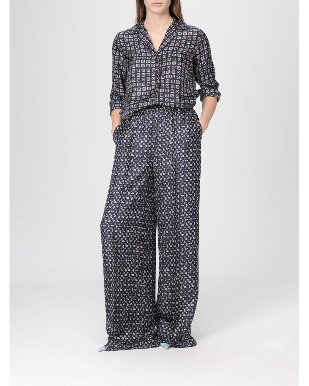 Max Mara Gray Paisley Silk Trousers