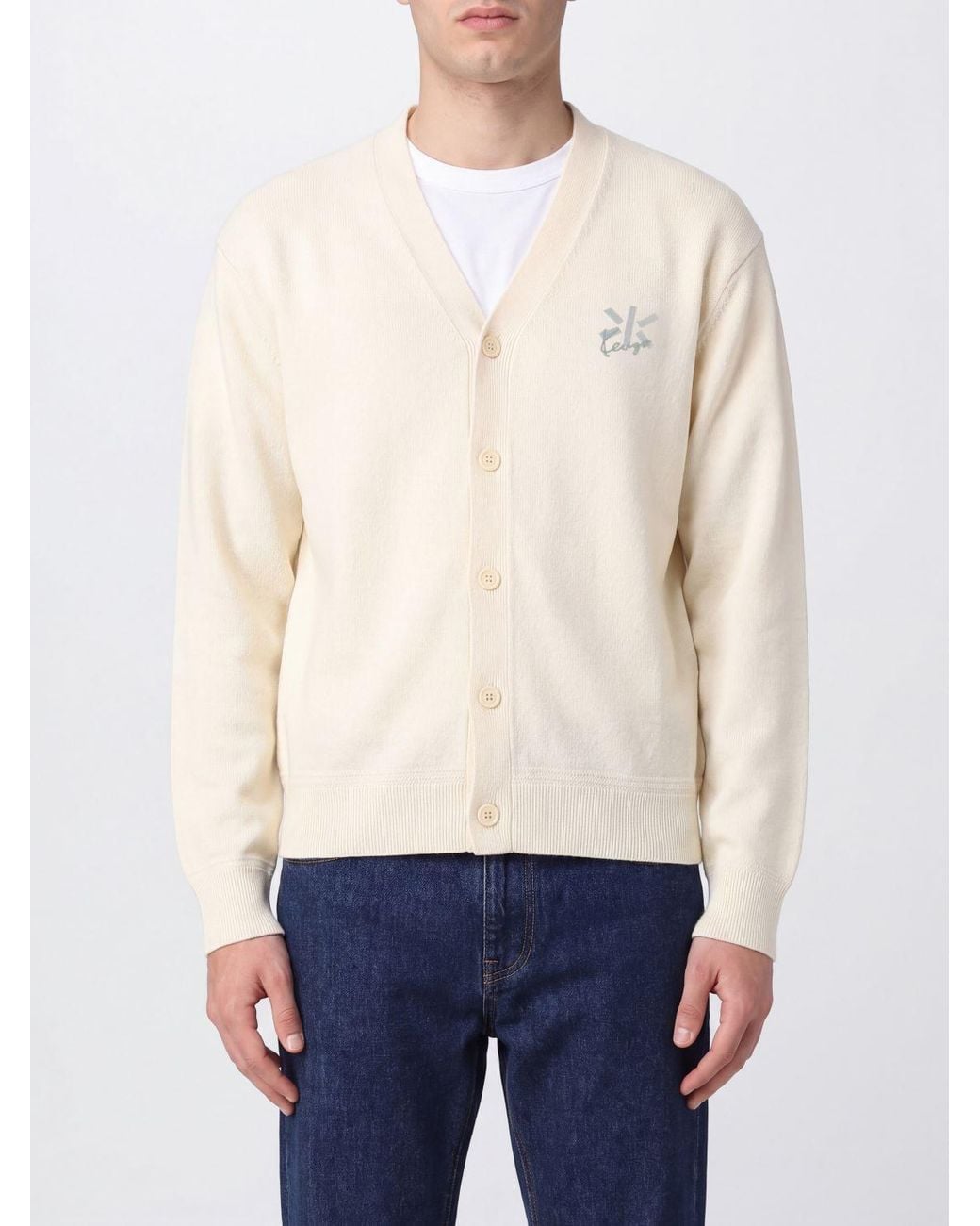 KENZO White V-Neck Cardigan for men
