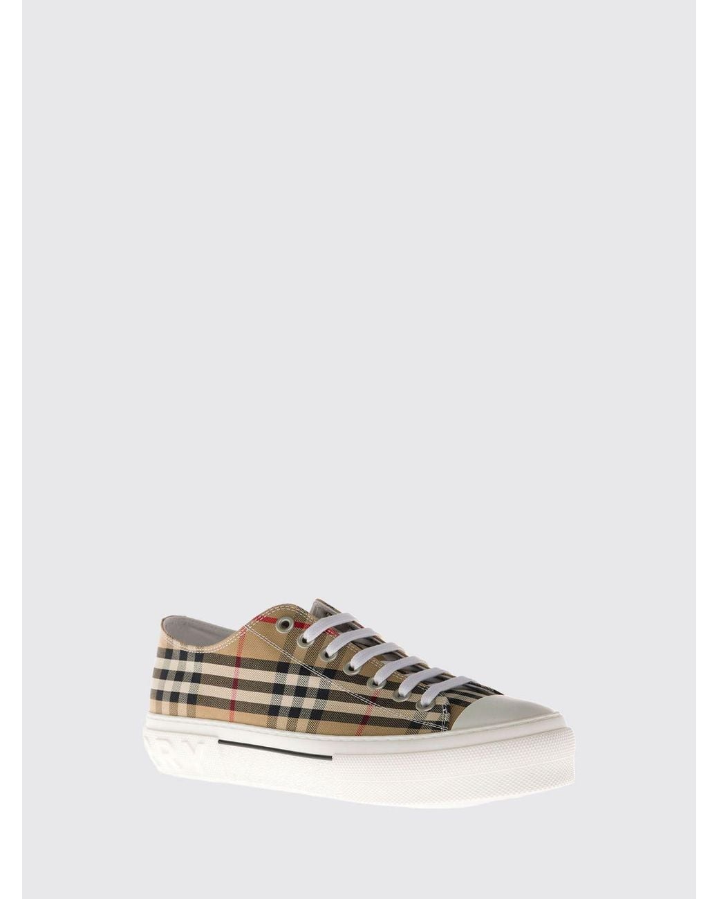 Burberry Natural Jack Vintage Check Cotton Sneakers With Rubber Toe Cap