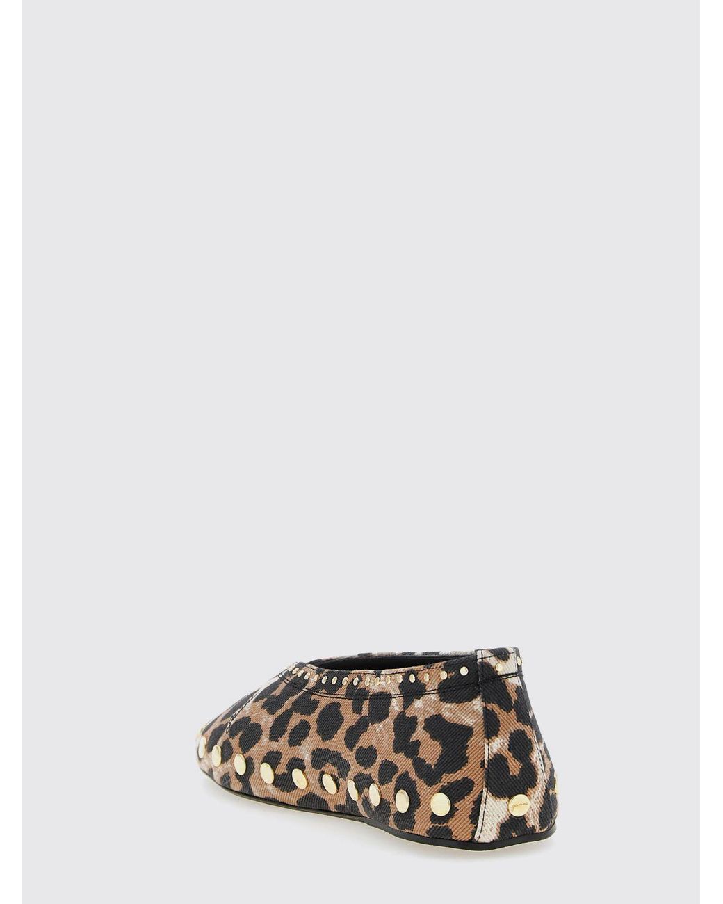 Ganni White Jenny Animal-Print Cotton Ballet Flats With Studs