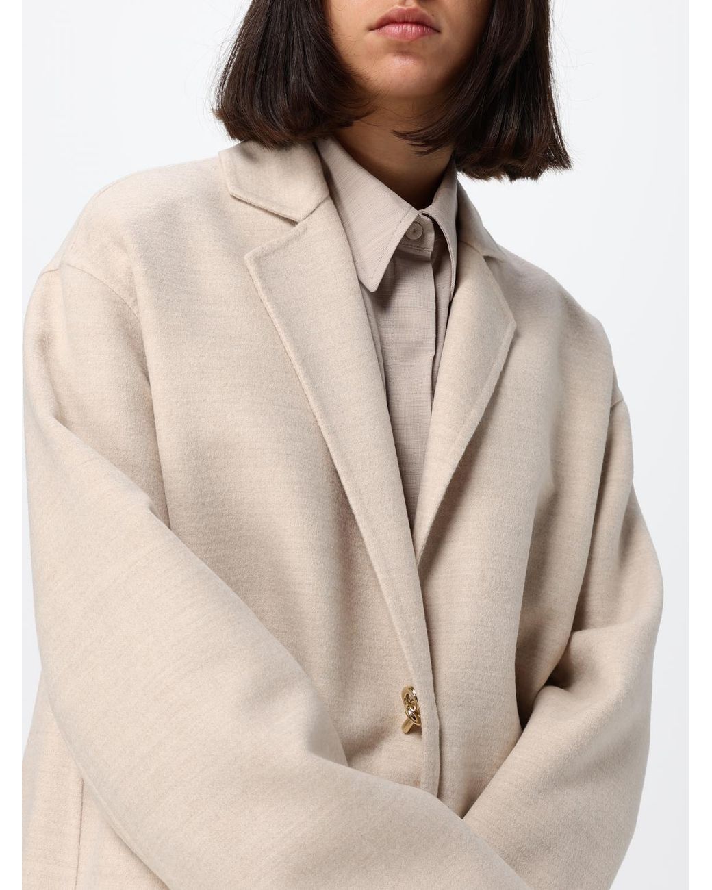 Fabiana Filippi Natural Long Single-Breasted Virgin Wool Coat With A Relaxed Fit
