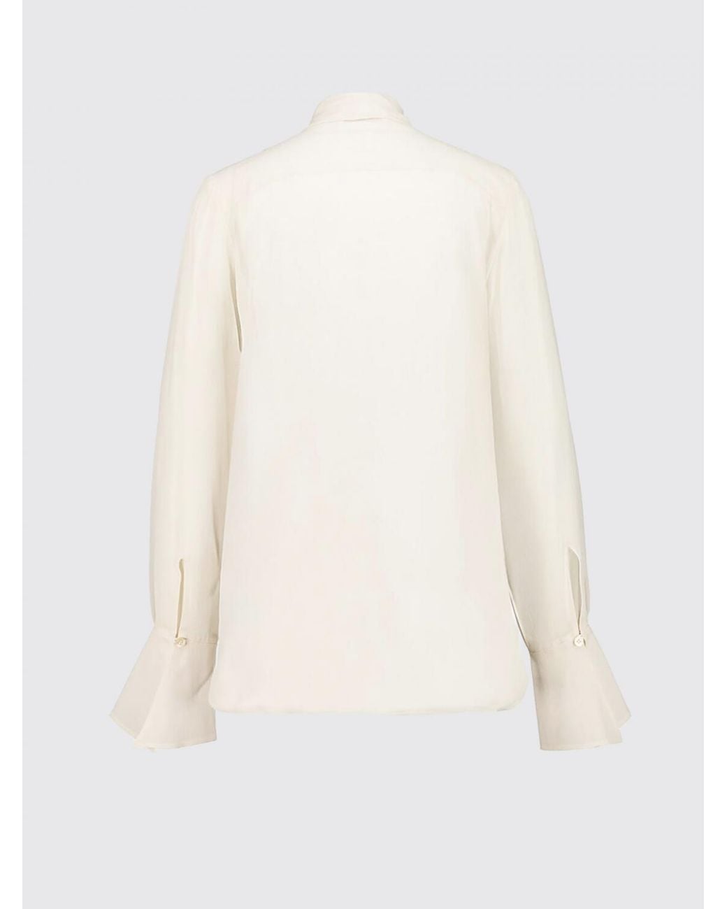 Nina Ricci White Pussy-Bow Silk Blouse With Flared Cuffs