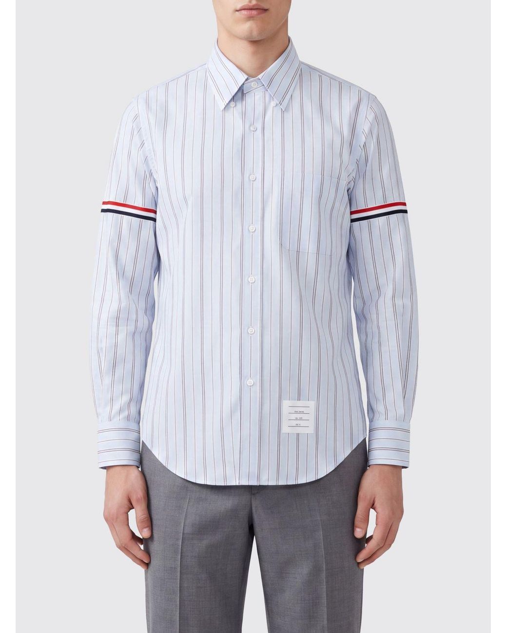 Thom Browne Blue Striped Cotton Shirt With Button-Down Collar for men