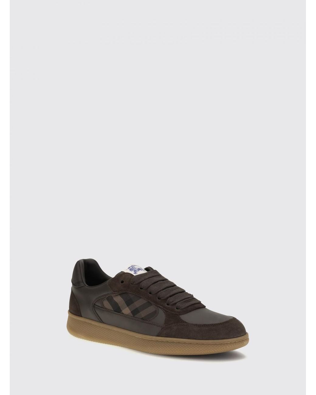 Burberry Brown Terrace Calfskin Trainers With Check Inserts for men