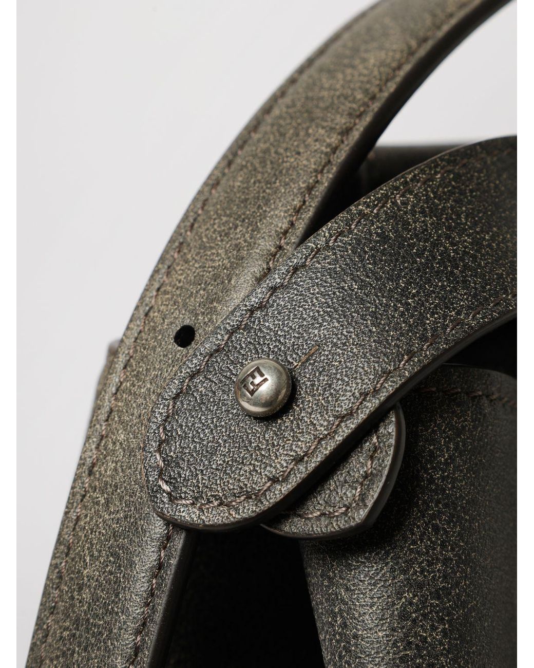 Fendi Gray My Peekaboo Calfskin Leather Shoulder Bag With Twist-Lock Closure