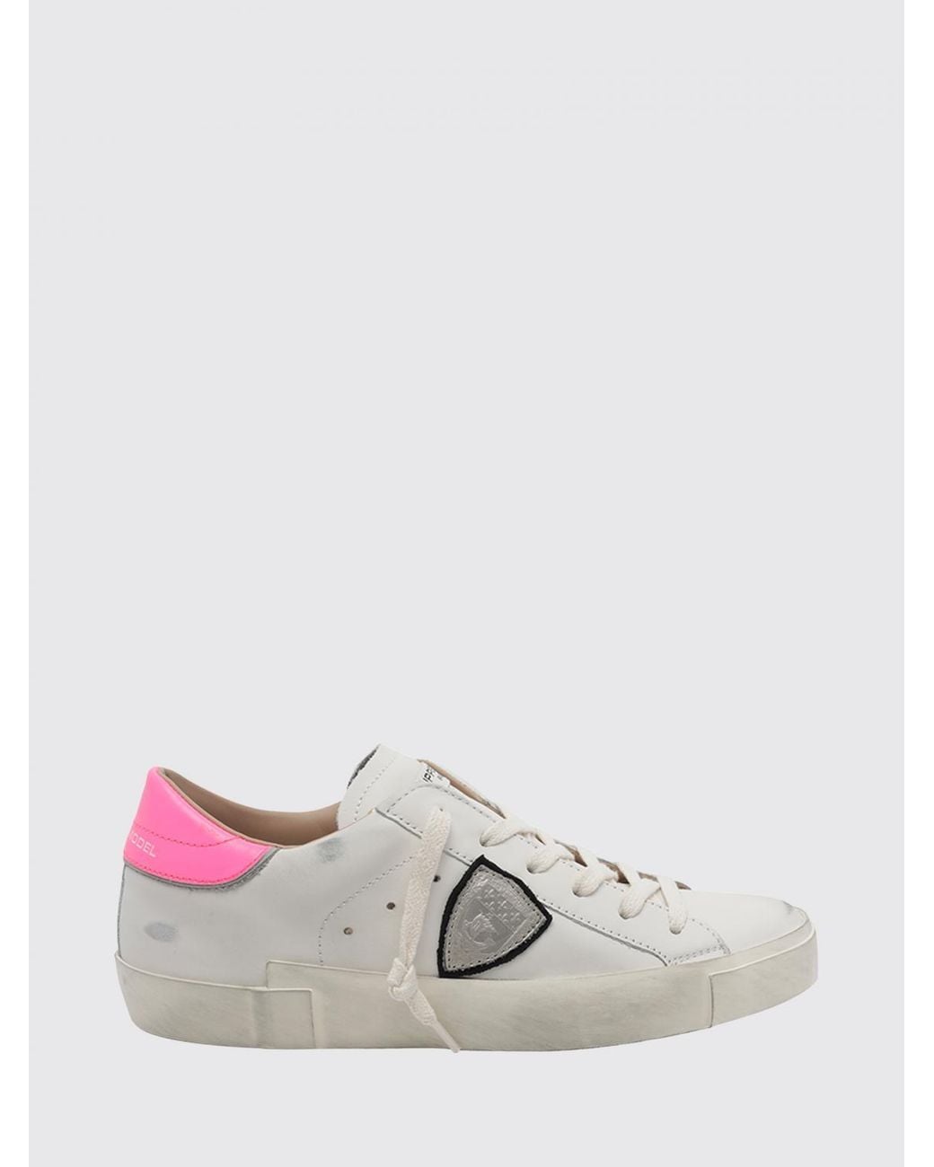 Philippe Model White Prsx Bicolour Low-Top Calfskin Trainers With Shield Logo
