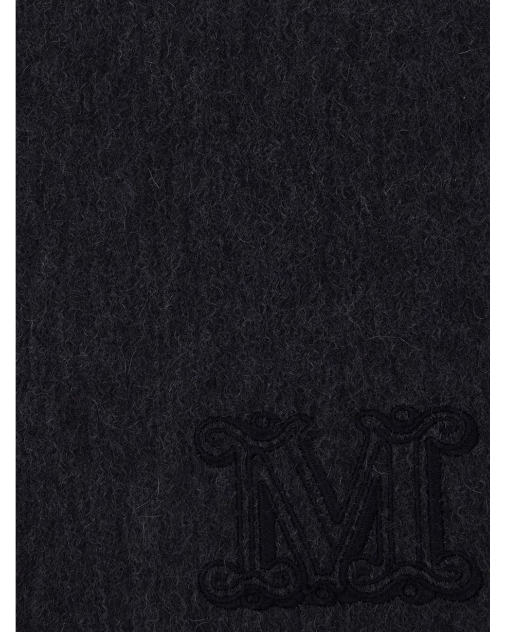 Max Mara Blue 100% Pure Cashmere Scarf With Embroidered Logo Detail