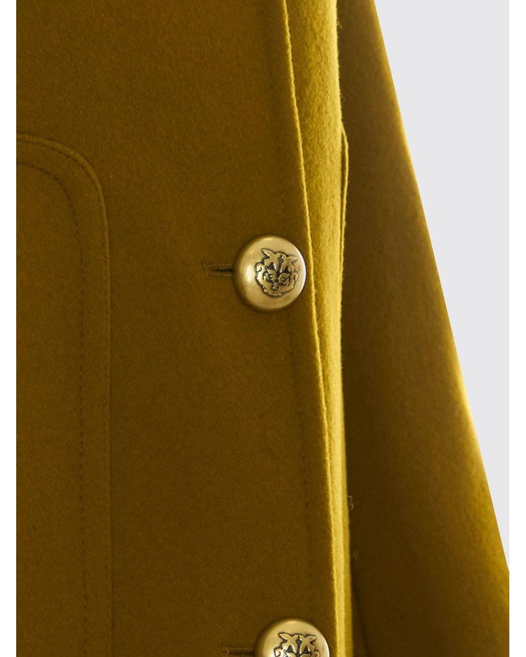 Pinko Green Single-Breasted Long Wool And Cashmere Blend Coat With High Neck