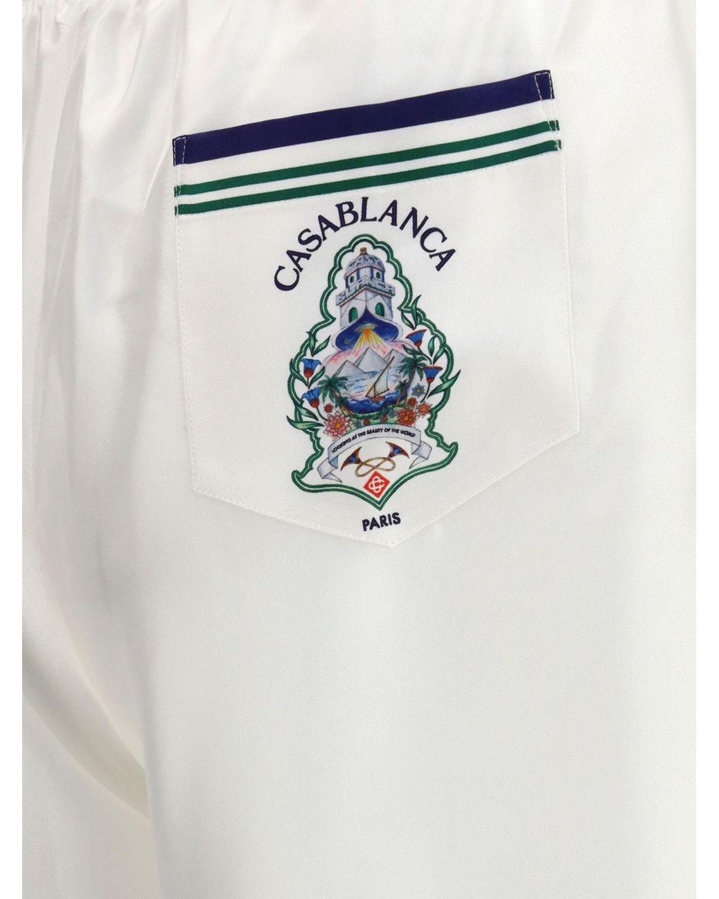 Casablanca White Monogram Silk Shorts With Drawstring Waist for men