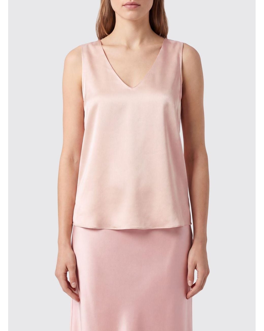 Patrizia Pepe Pink Sleeveless Satin Evening Top With A Deep V-Neckline