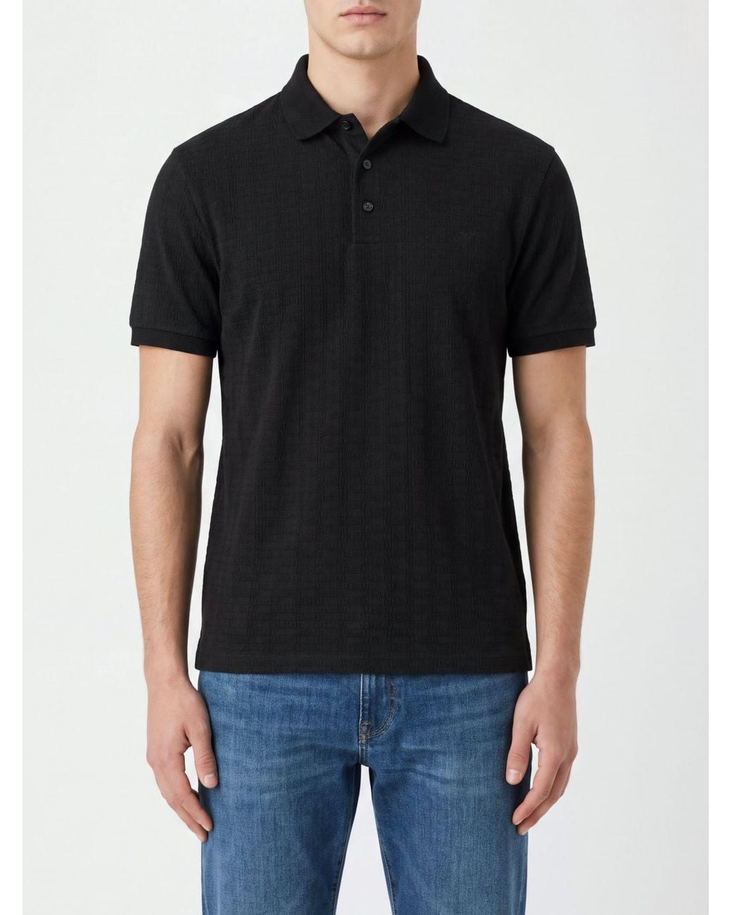 Emporio Armani Black Short-Sleeved Cotton Piqué Polo Shirt for men