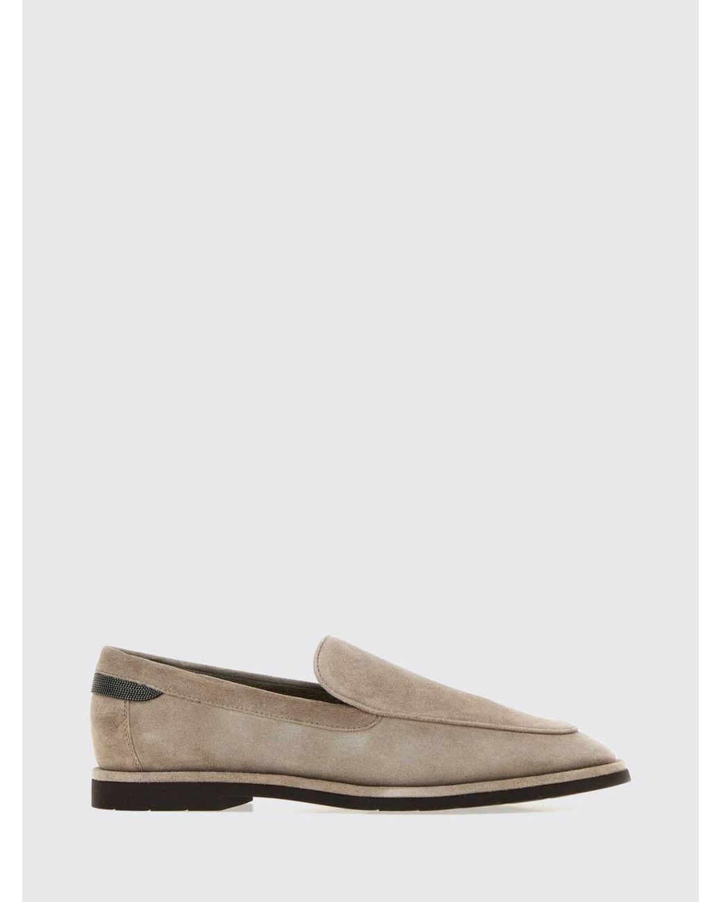 Brunello Cucinelli White Suede Loafers With Monili Embroidery