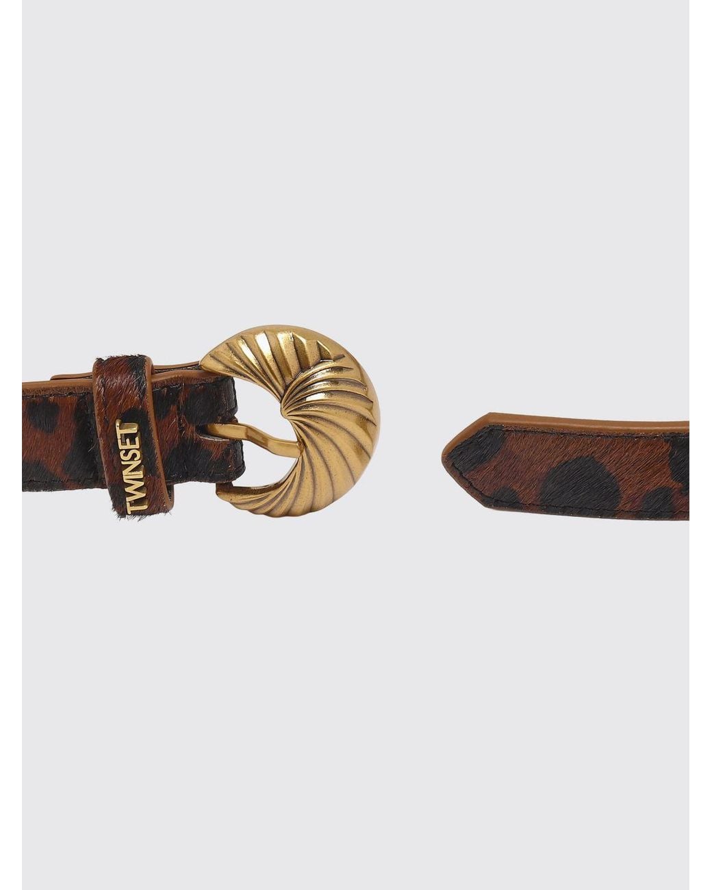 Twinset White Pony Hair Belt With Animal Print And Logo Buckle