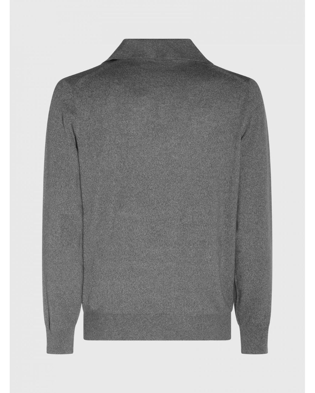 Brunello Cucinelli Gray Long-Sleeved V-Neck Polo for men