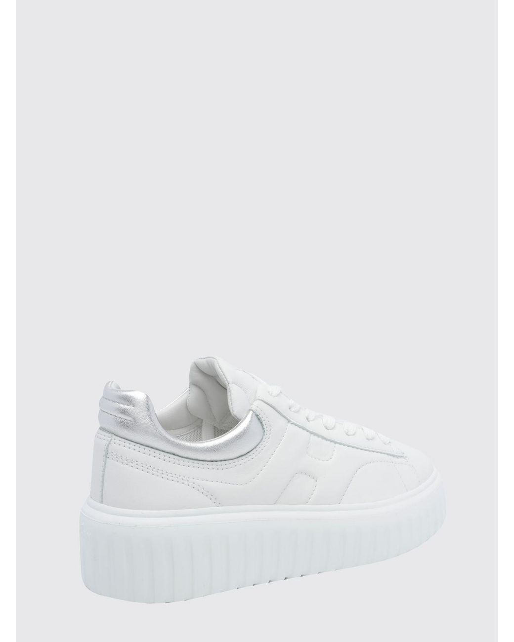 Hogan White H-Stripes Two-Tone Smooth And Laminated Leather Platform Trainers