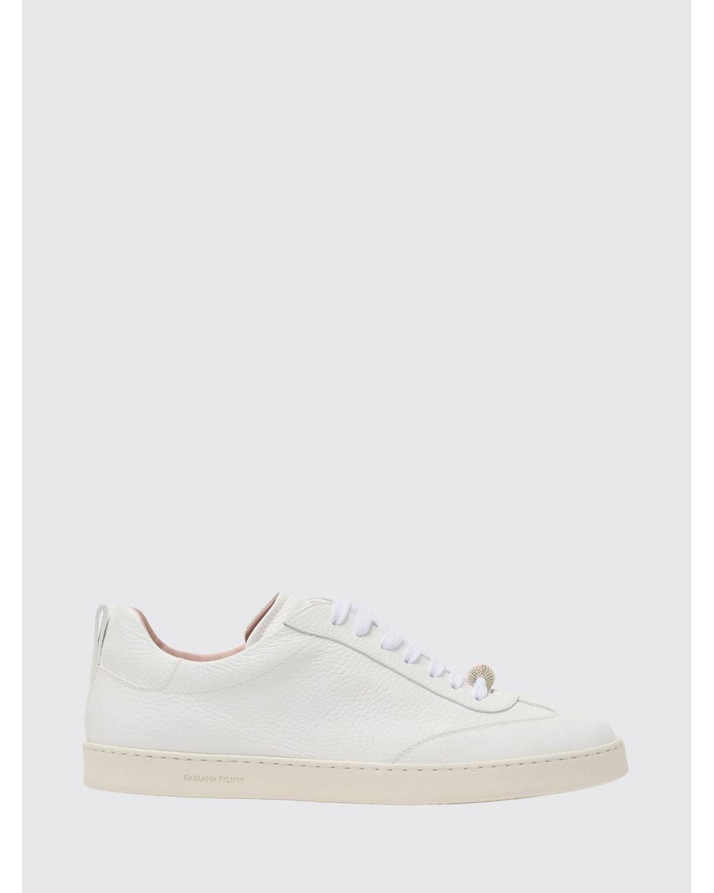 Fabiana Filippi White Tumbled Leather Low-Top Sneakers With Ornament
