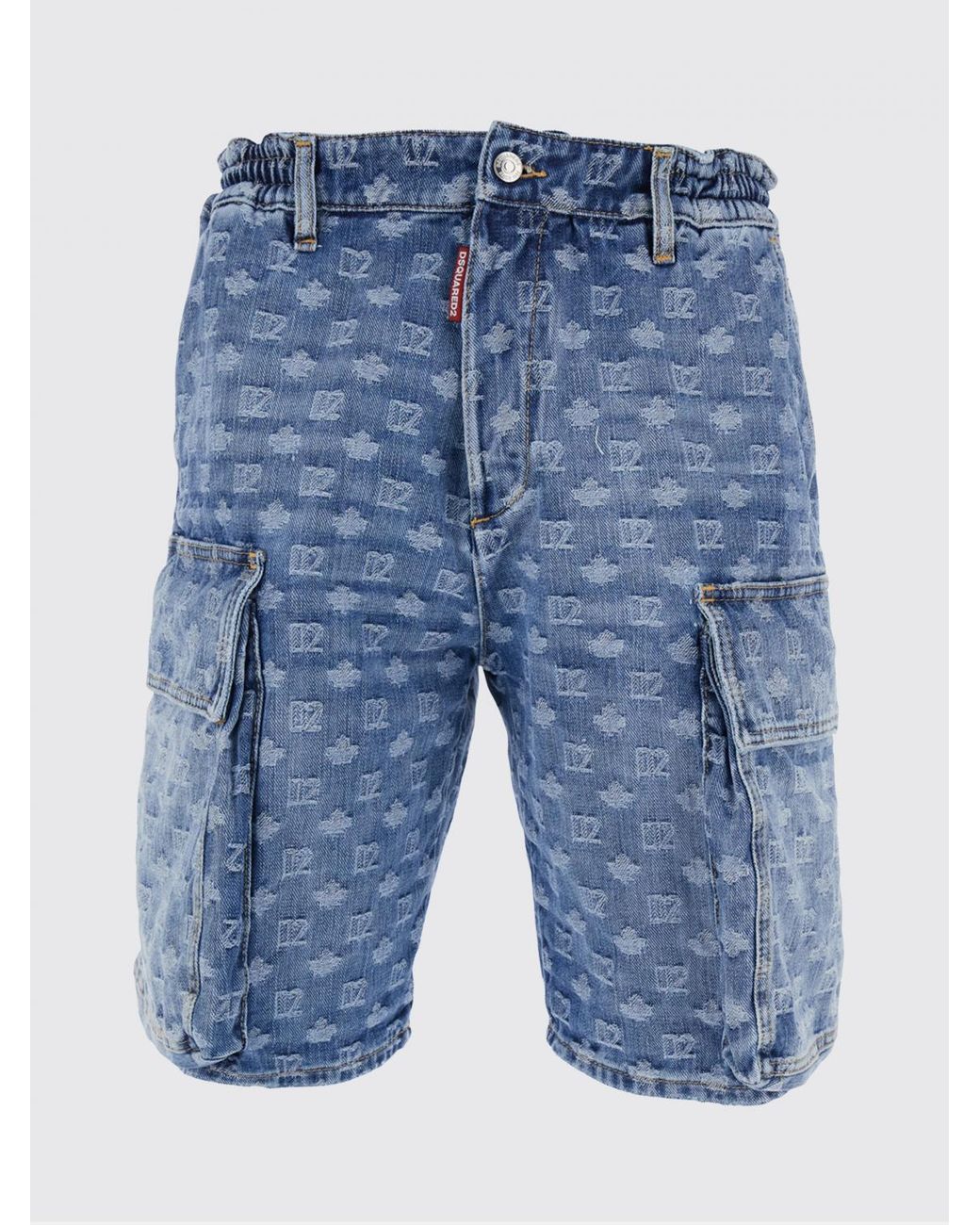 DSquared² Blue Monogram Jacquard Denim Cargo Shorts for men