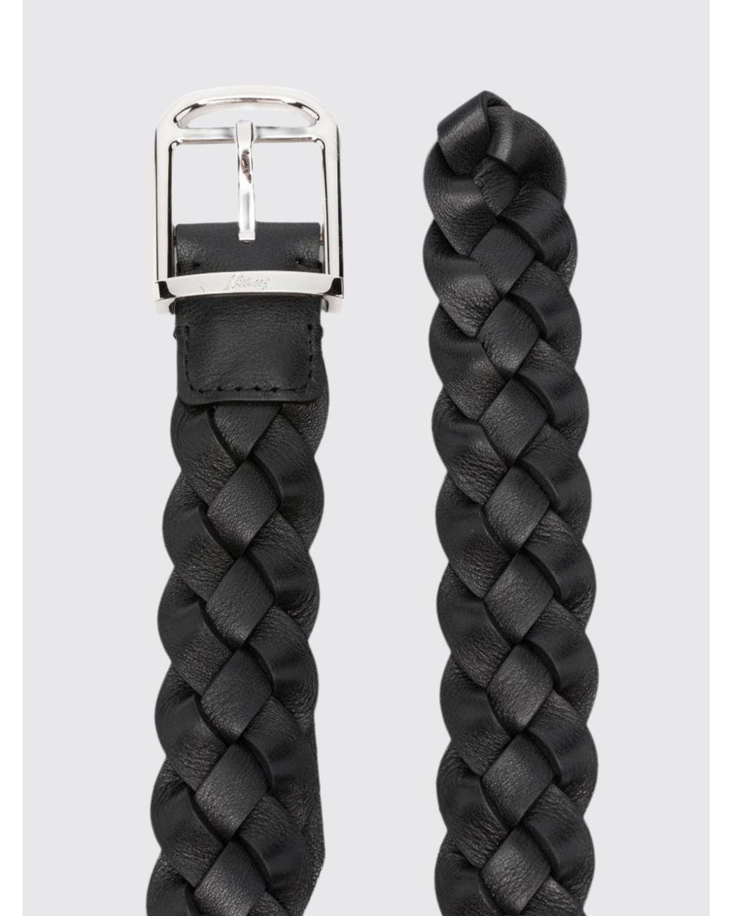 Brioni White Adjustable Woven Calfskin Belt With Pin Buckle for men