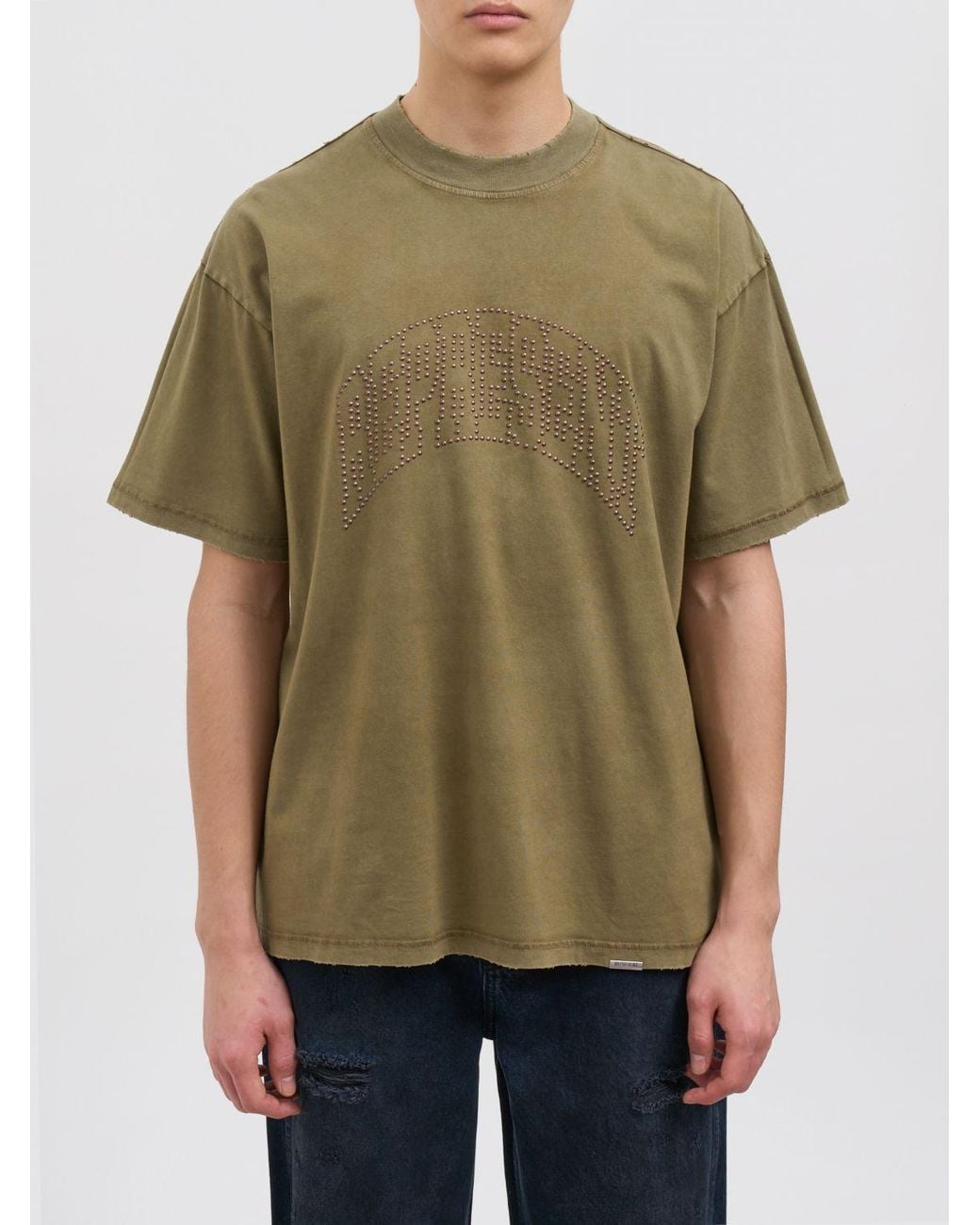 Represent Green Embellished Cotton T-Shirt for men