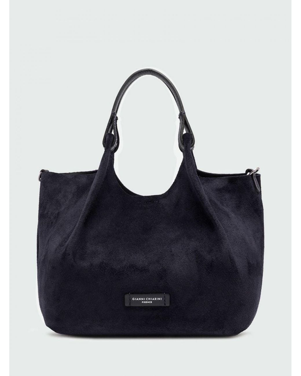 Gianni Chiarini Blue Dua Suede Calfskin Handbag With Double Handle And Laminated Logo