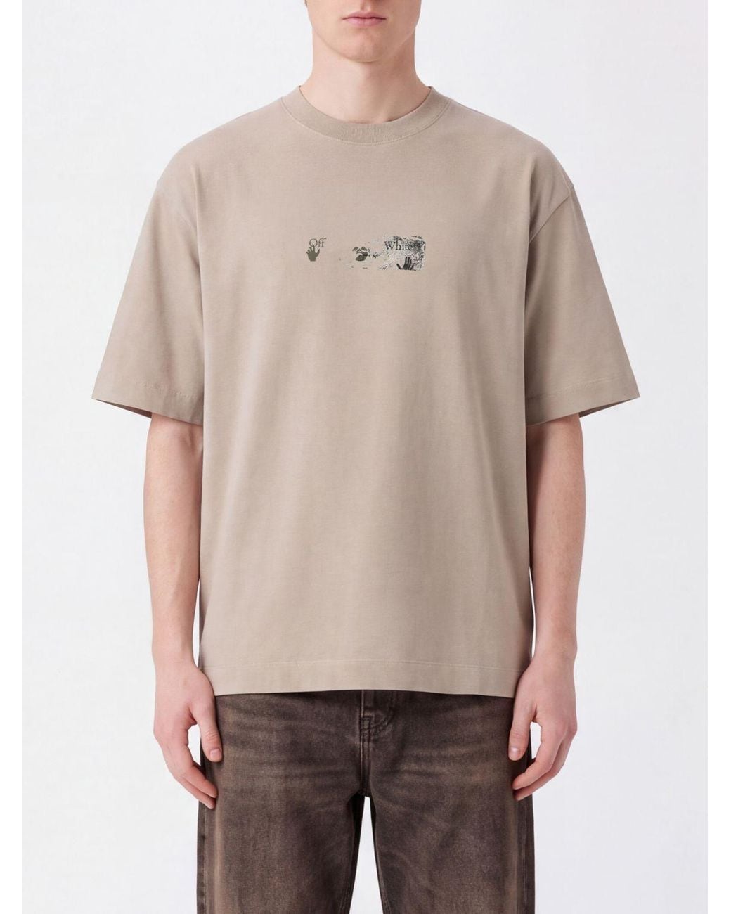 Off-White c/o Virgil Abloh Natural Cotton T-Shirt With Graphic Arrow Logo Print On The Back for men