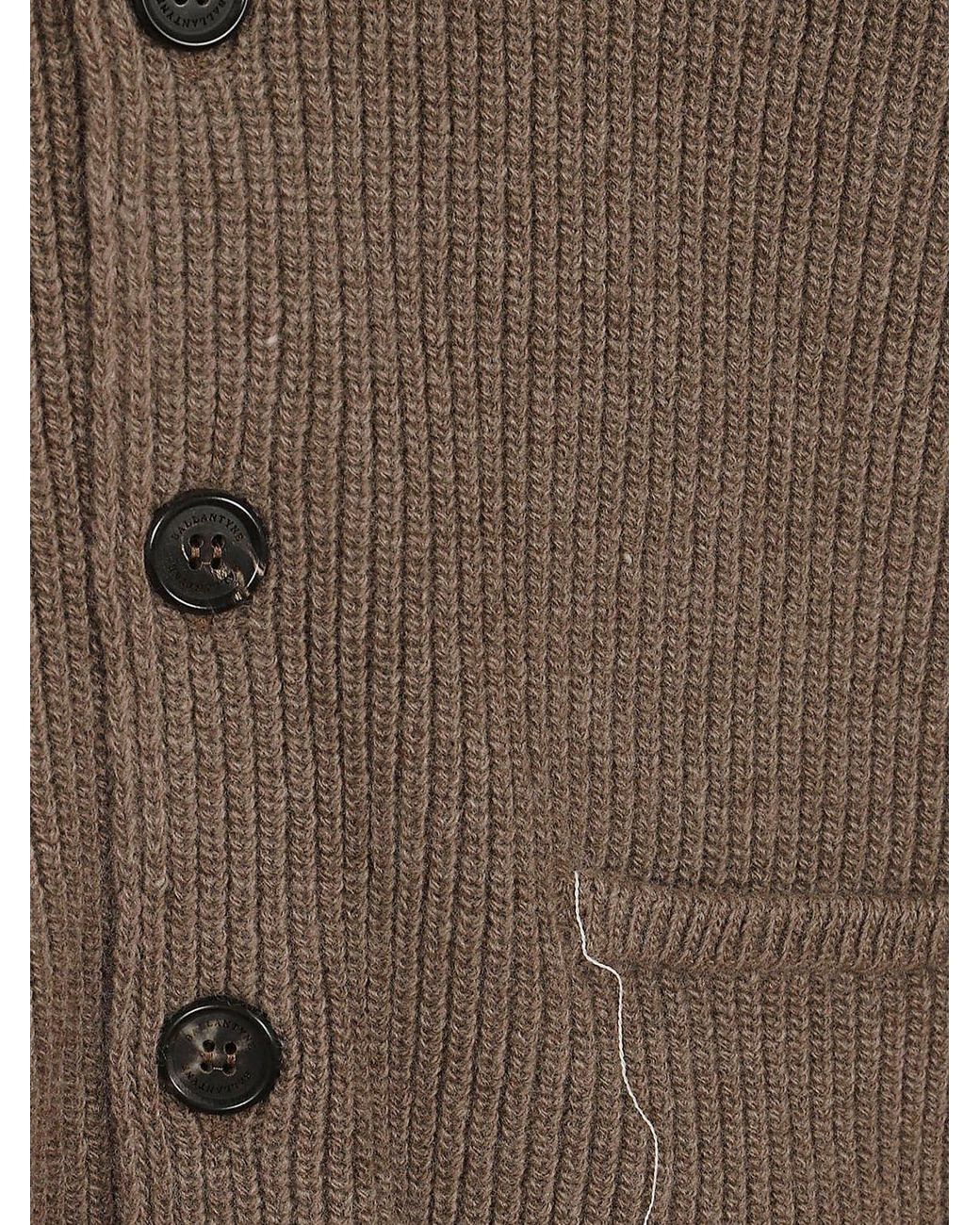 Ballantyne Brown V-Neck Pure Wool Button-Up Cardigan for men