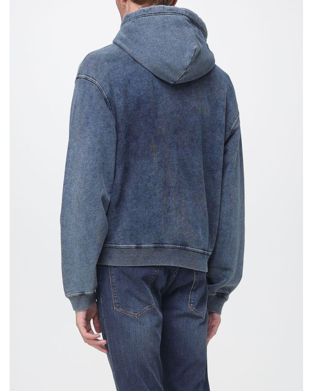Emporio Armani Blue Cotton Zip-Up Hoodie Sweatshirt With Embroidered Logo for men