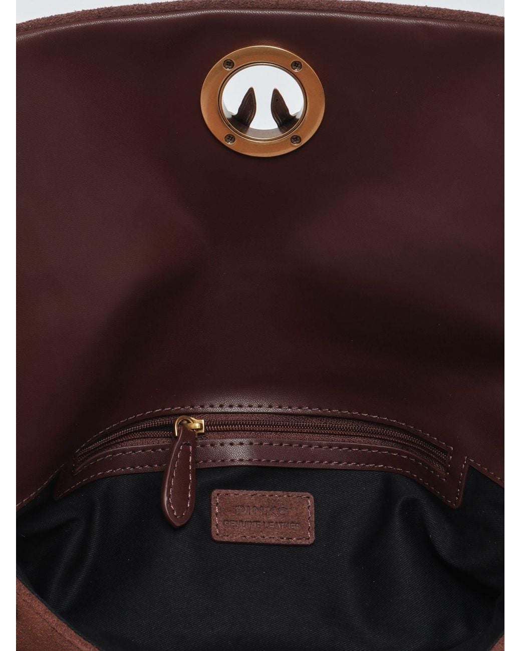 Pinko Brown Click Soft Horizontal Classic Suede Monogram Clutch