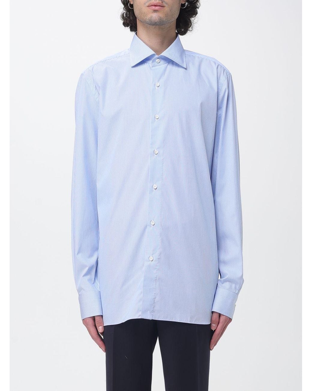 Luigi Borrelli Napoli White Luciano Long-Sleeve Striped Cotton Shirt With French Collar for men