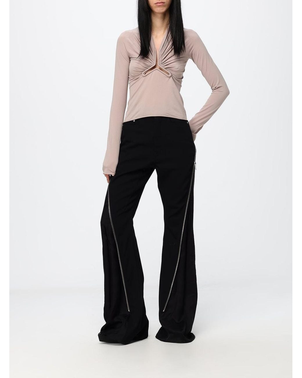 Rick Owens White Draped Asymmetrical Neck Long-Sleeved Top