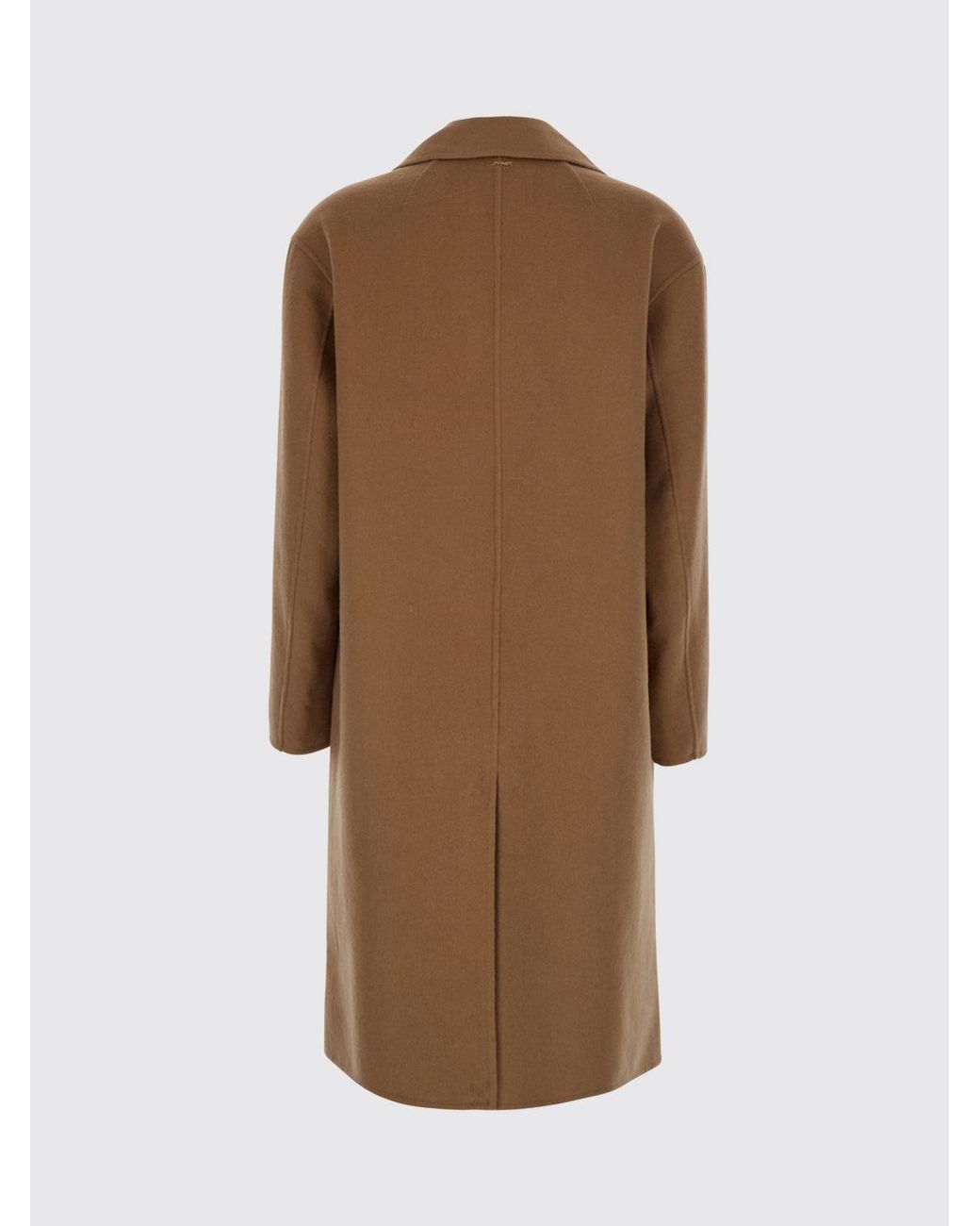 Twinset Natural Double-Breasted Knee-Length Wool Coat With Lapels And Welt Pockets