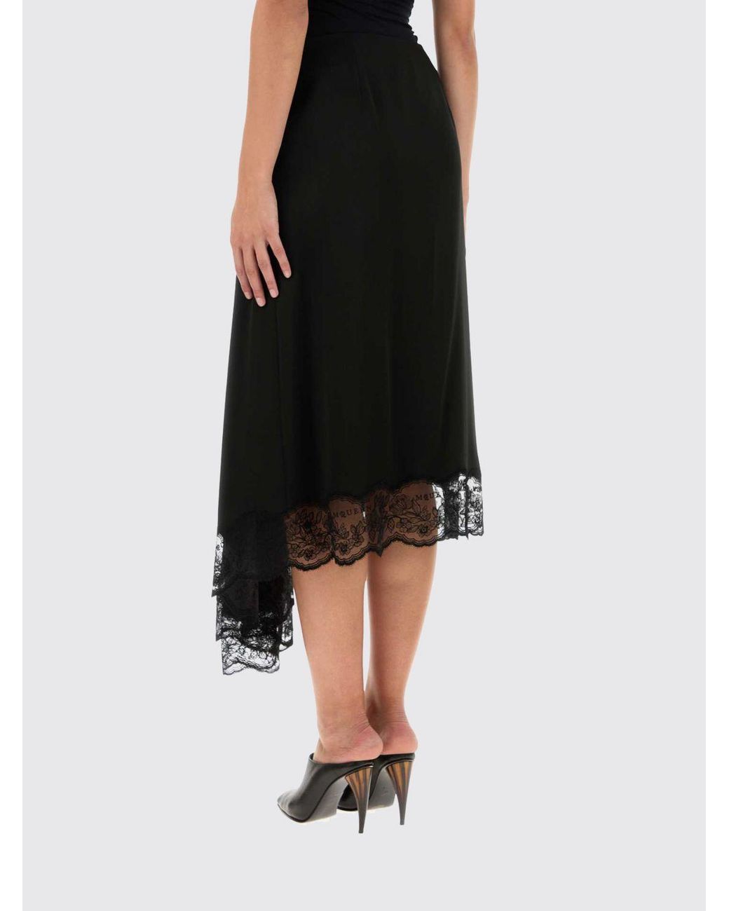 McQueen Black Asymmetrical Midi Skirt