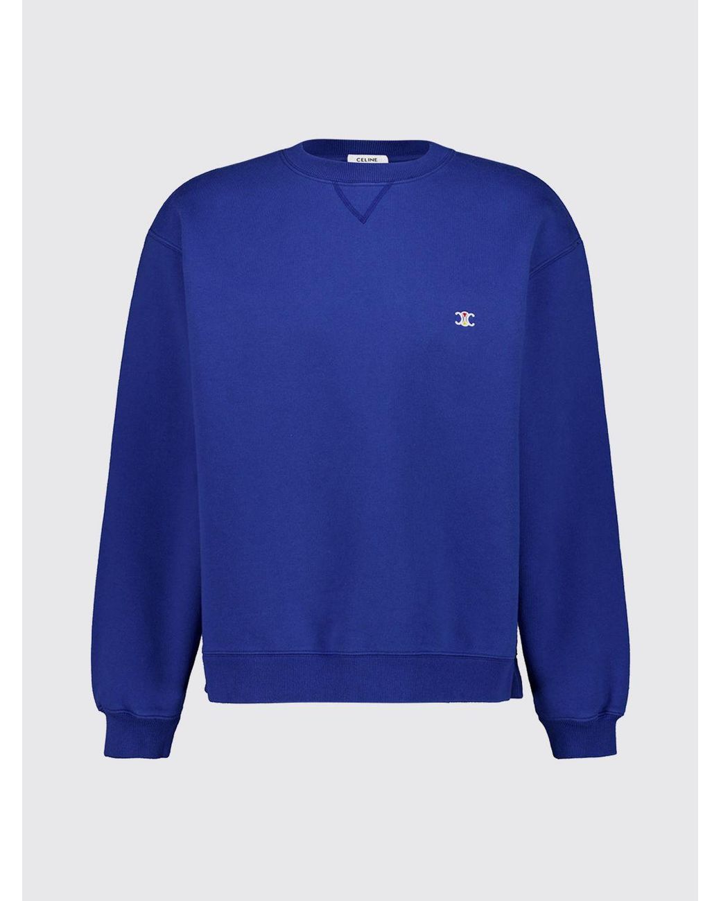 Céline Blue Triomphe Logo Contrast-Embroidered Cotton Crewneck Sweatshirt for men