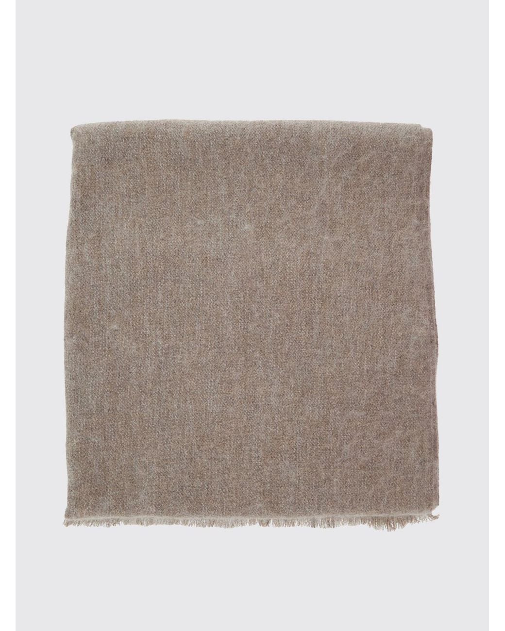 Brunello Cucinelli Brown Rectangular Wool And Silk Blend Scarf With Fringed Hem