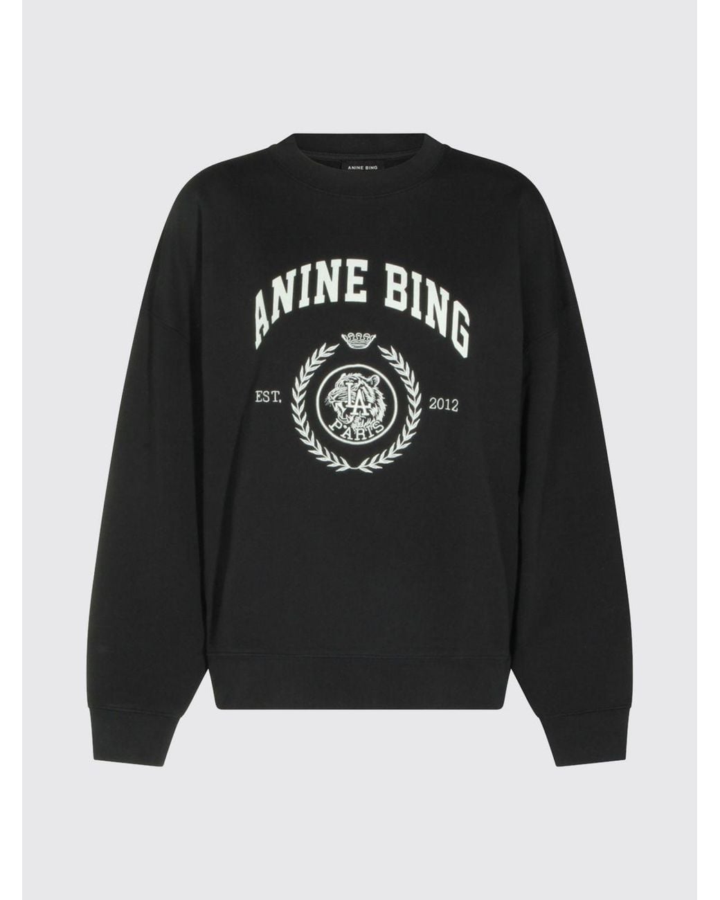 Anine Bing Black Crewneck Cotton Jumper With Logo And Dropped Shoulders