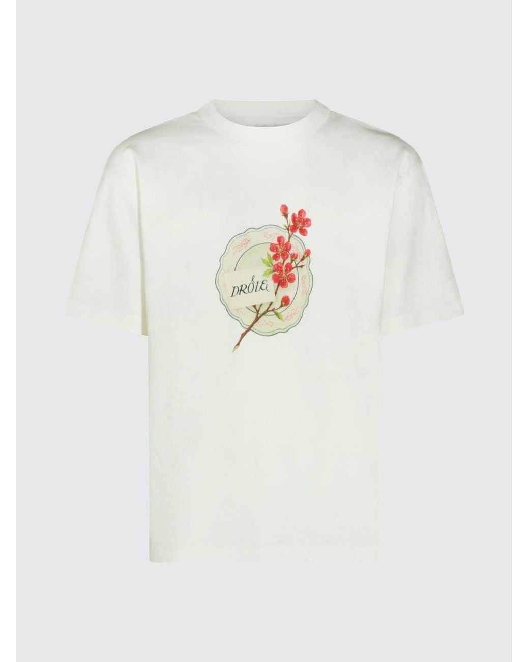 Drole de Monsieur White Cotton T-Shirt With Graphic Print And Vintage Logo for men