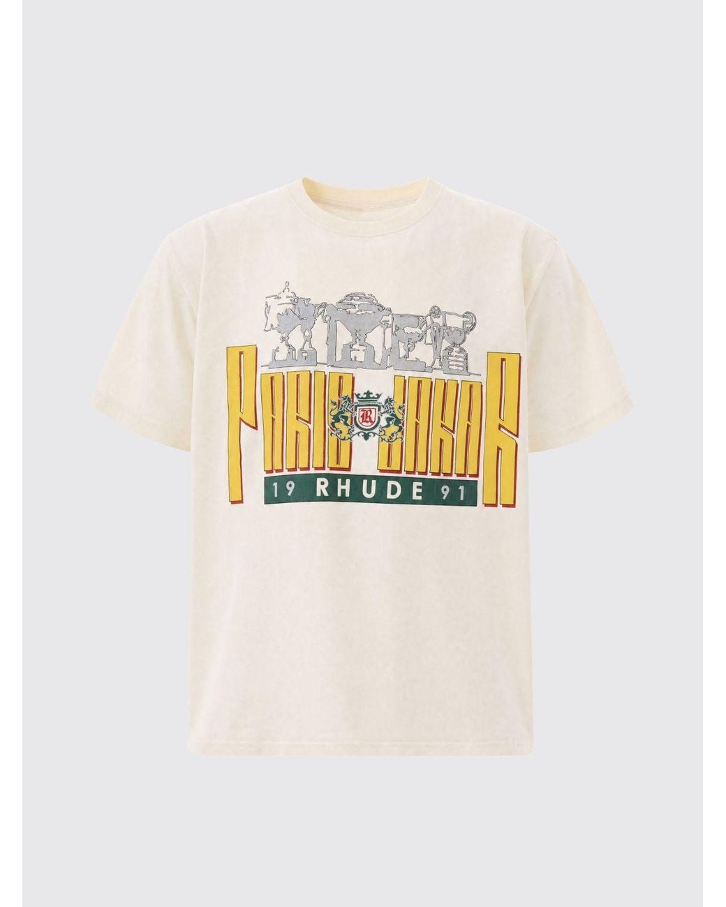Rhude White Cotton T-Shirt With Front Graphic Print And Logo for men
