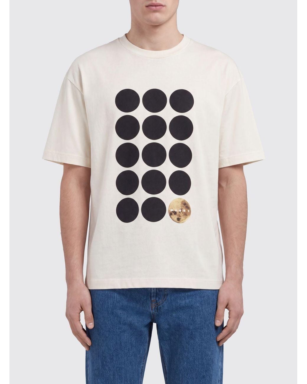 Marni White Short-Sleeved Cotton T-Shirt With Graphic Print And Logo for men