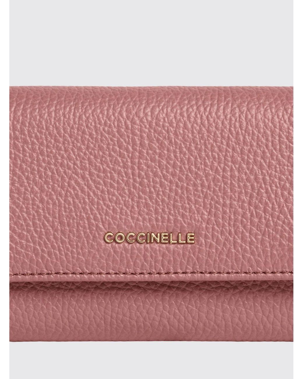 Coccinelle Pink Metallic Soft Tri-Fold Grained Leather Wallet