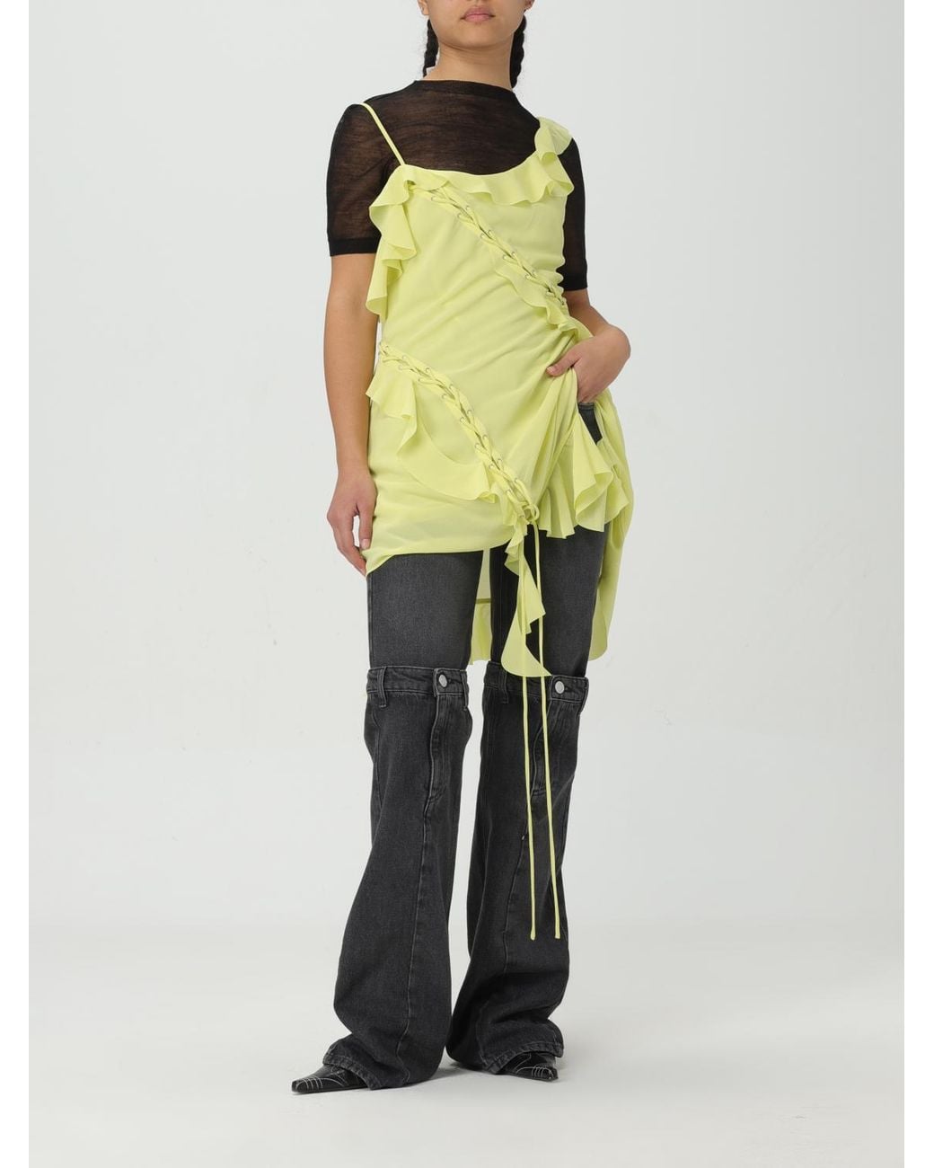 Acne Yellow Shoulder Strap Dress
