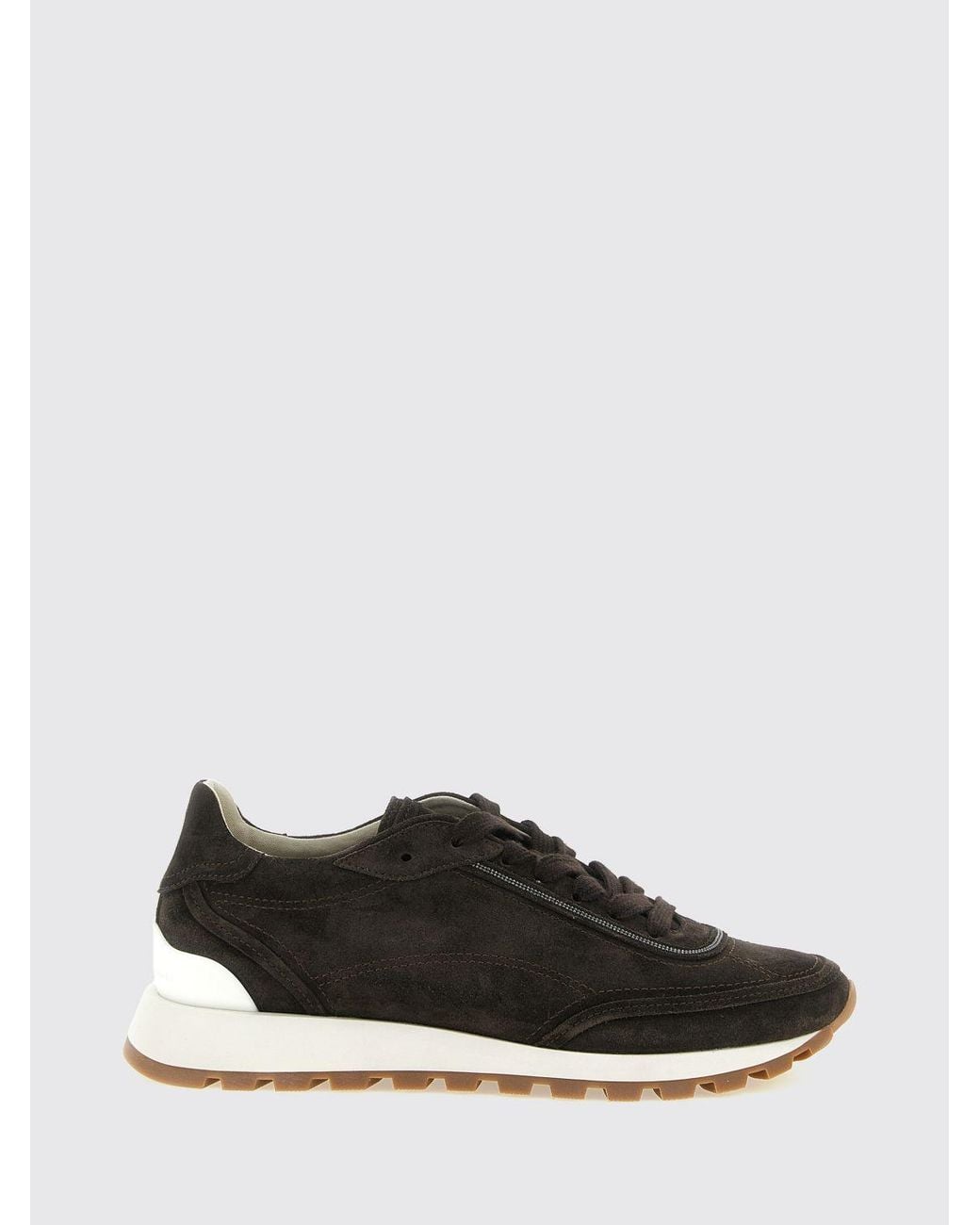 Brunello Cucinelli White Suede Calfskin Low-Top Trainers With Monili