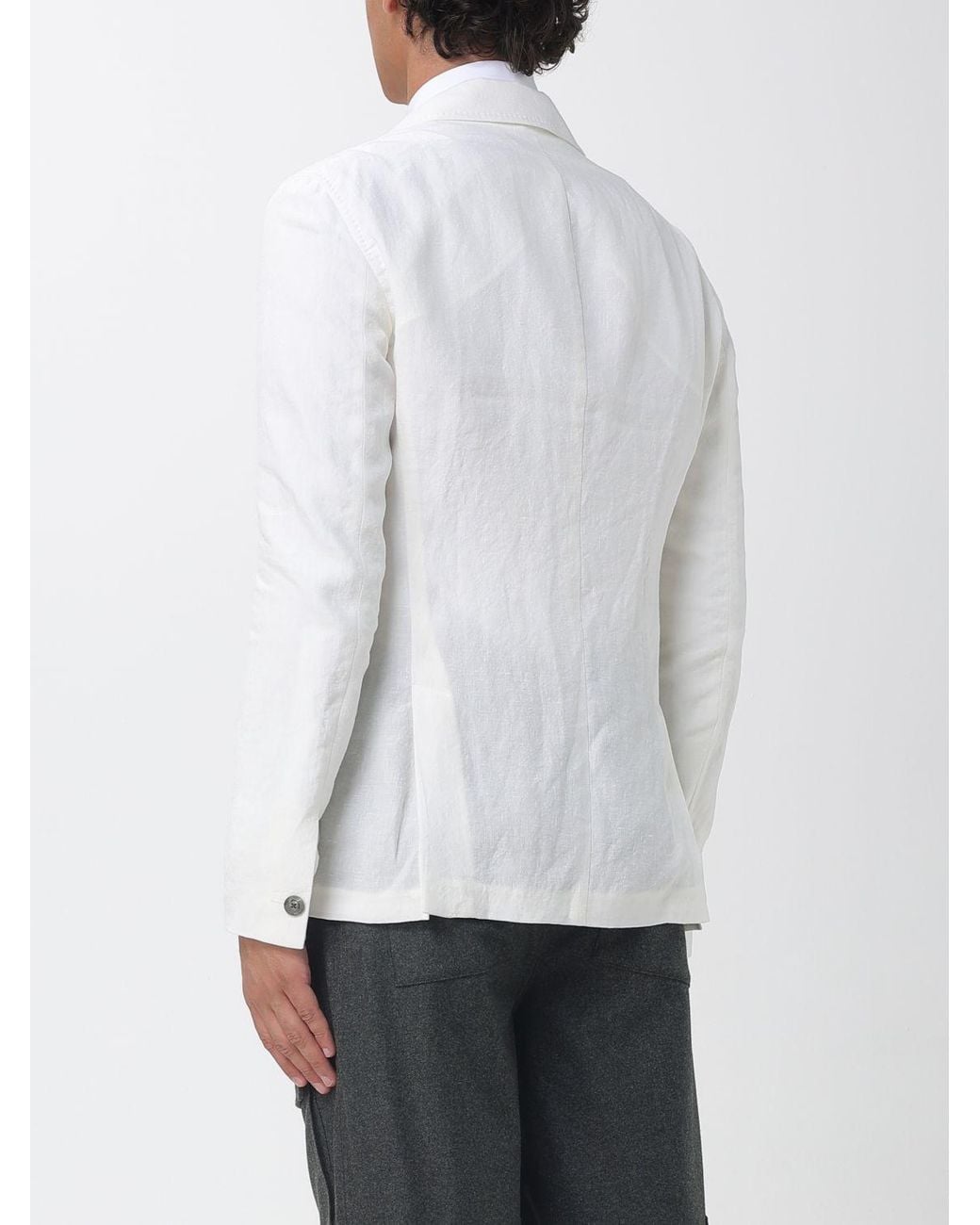 Emporio Armani White Single-Breasted Pure Linen Blazer With Notch Lapels And Patch Pockets for men