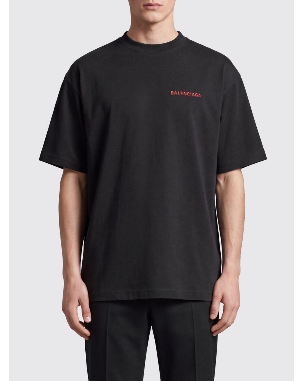 Balenciaga Black Cotton T-Shirt With Contrasting Logo And Dropped Shoulders for men